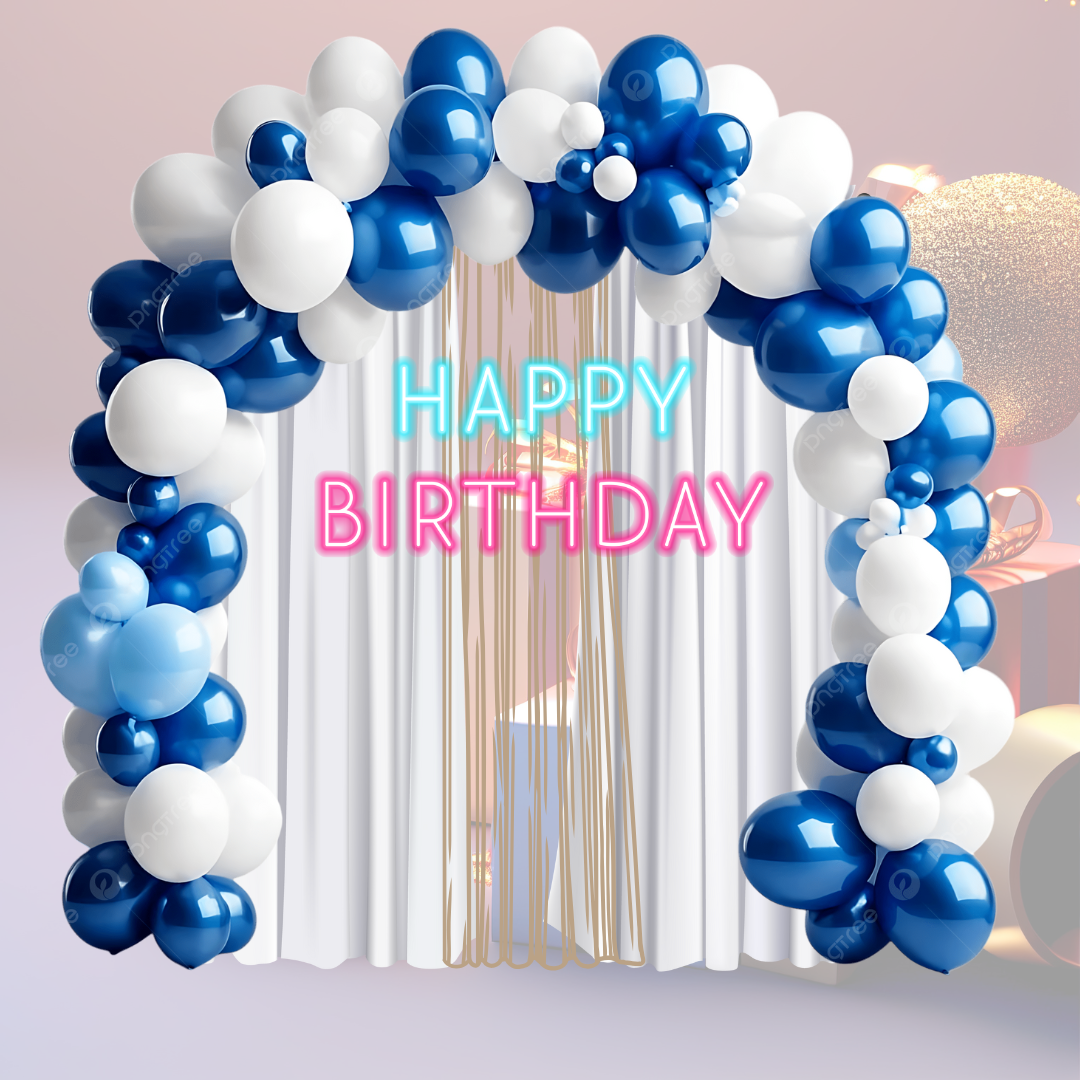 Blue and White U Shaped Arch Birthday decor