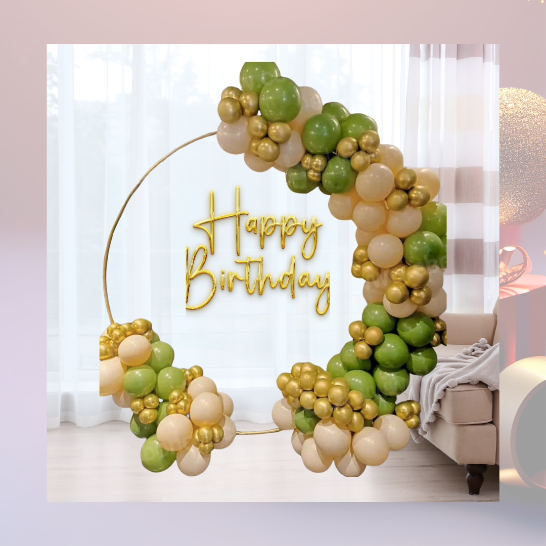 Aesthetic Green, Peach and Golden Birthday Ring Decor