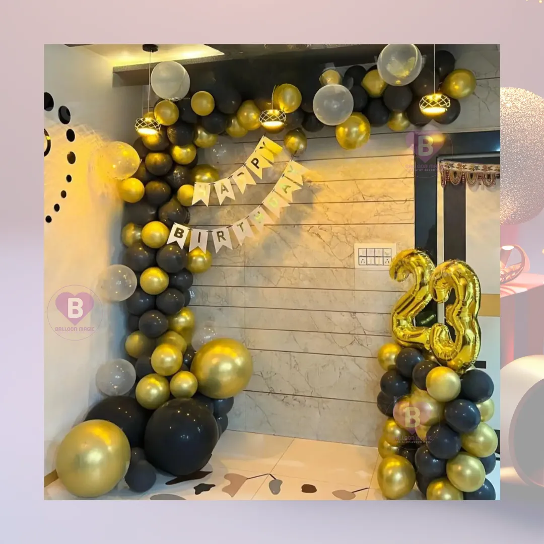 Black and Golden Chrome L Shaped Birthday Decor