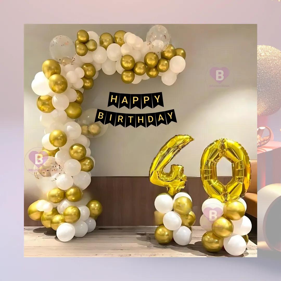 Golden and White L Shaped Arch Birthday Decor