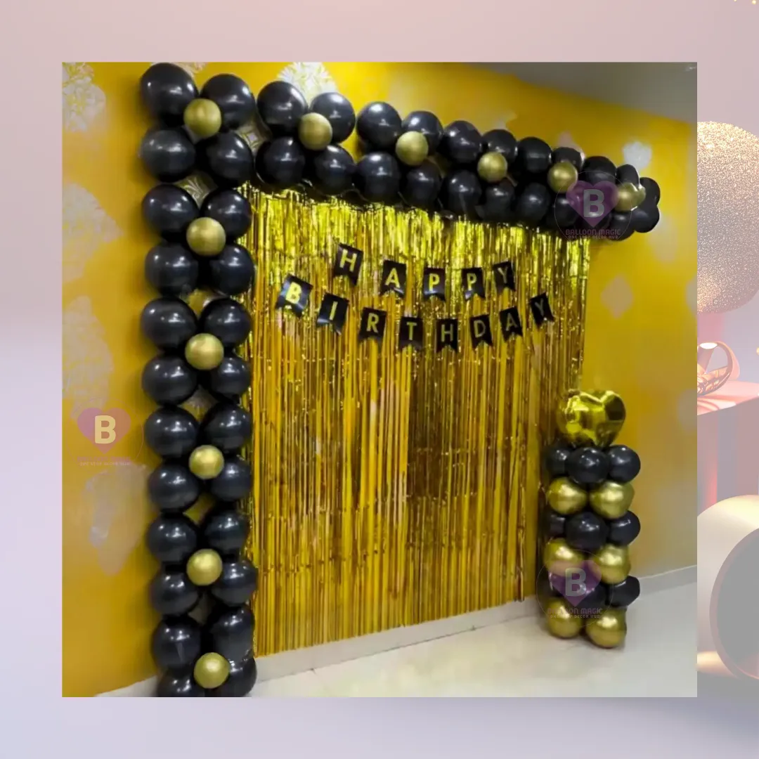 Black and Golden Balloon Flower Wall Decor for Birthday