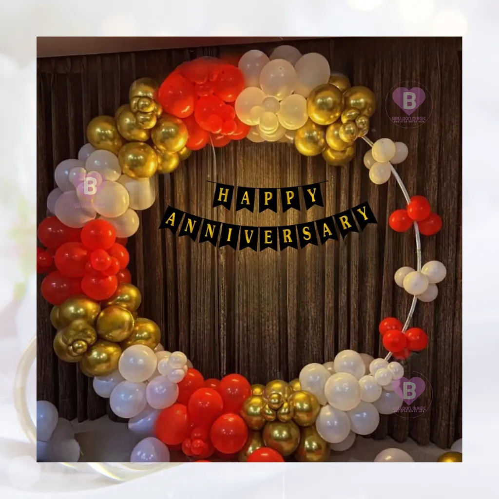 Red White and Golden chrome Ring decor for Anniversary