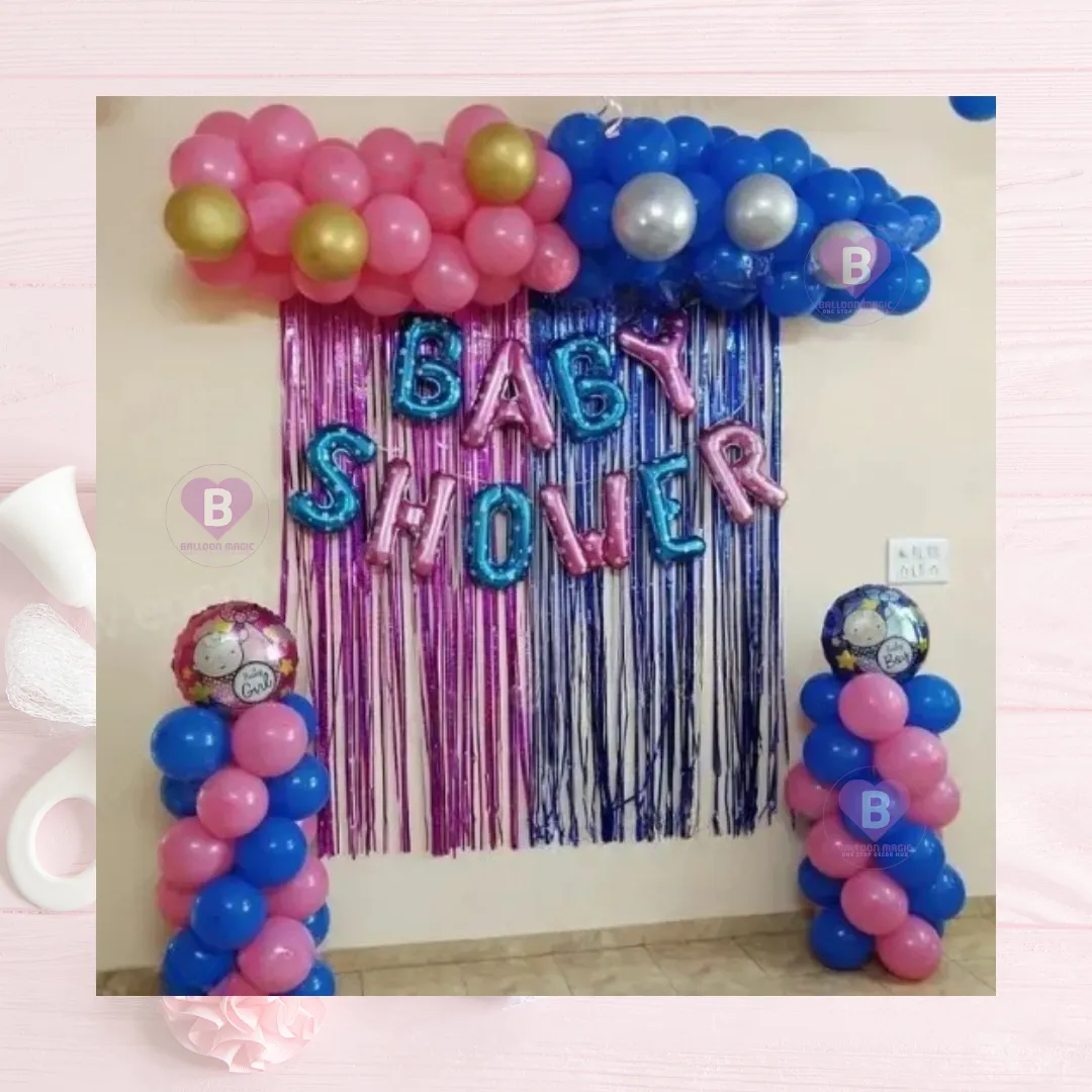Bar and Tower Themed Blue & Pink Baby shower Decor