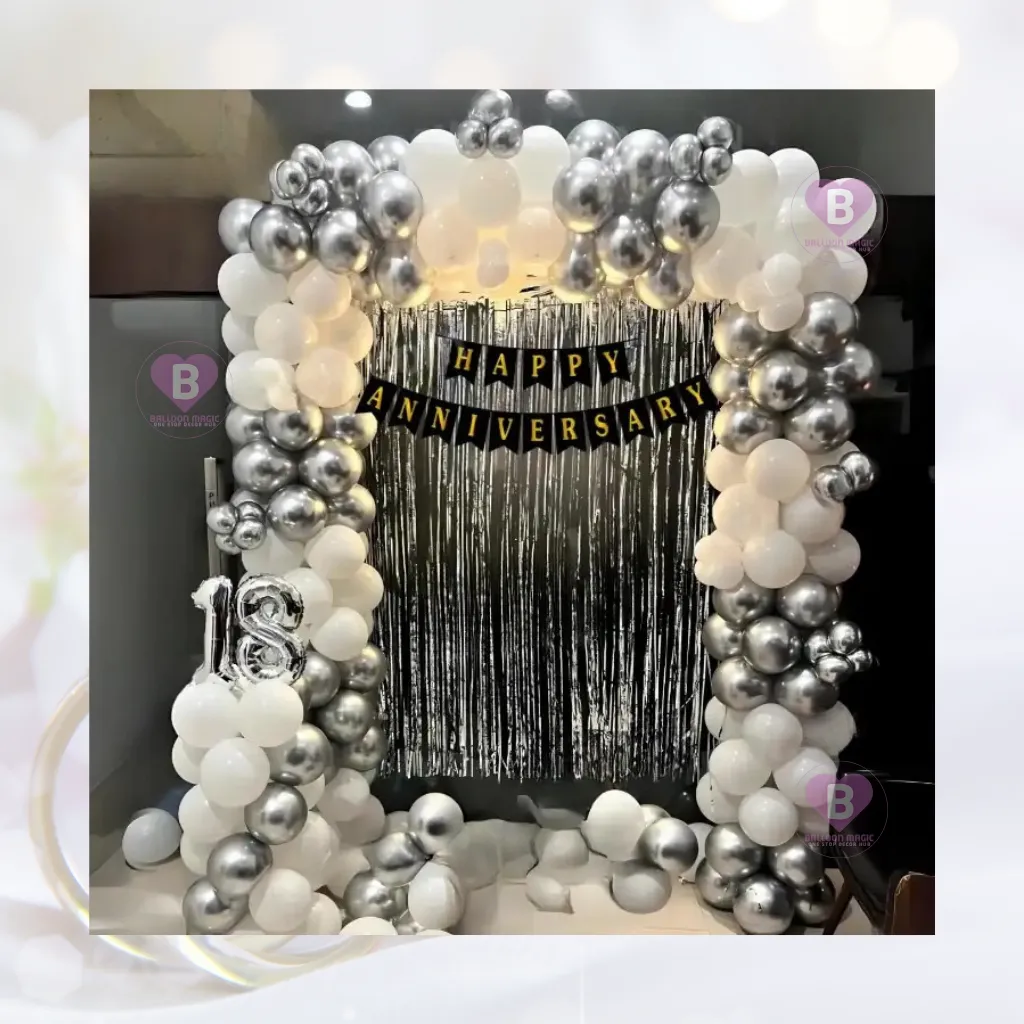 White And Silver Chrome Anniversary Decor