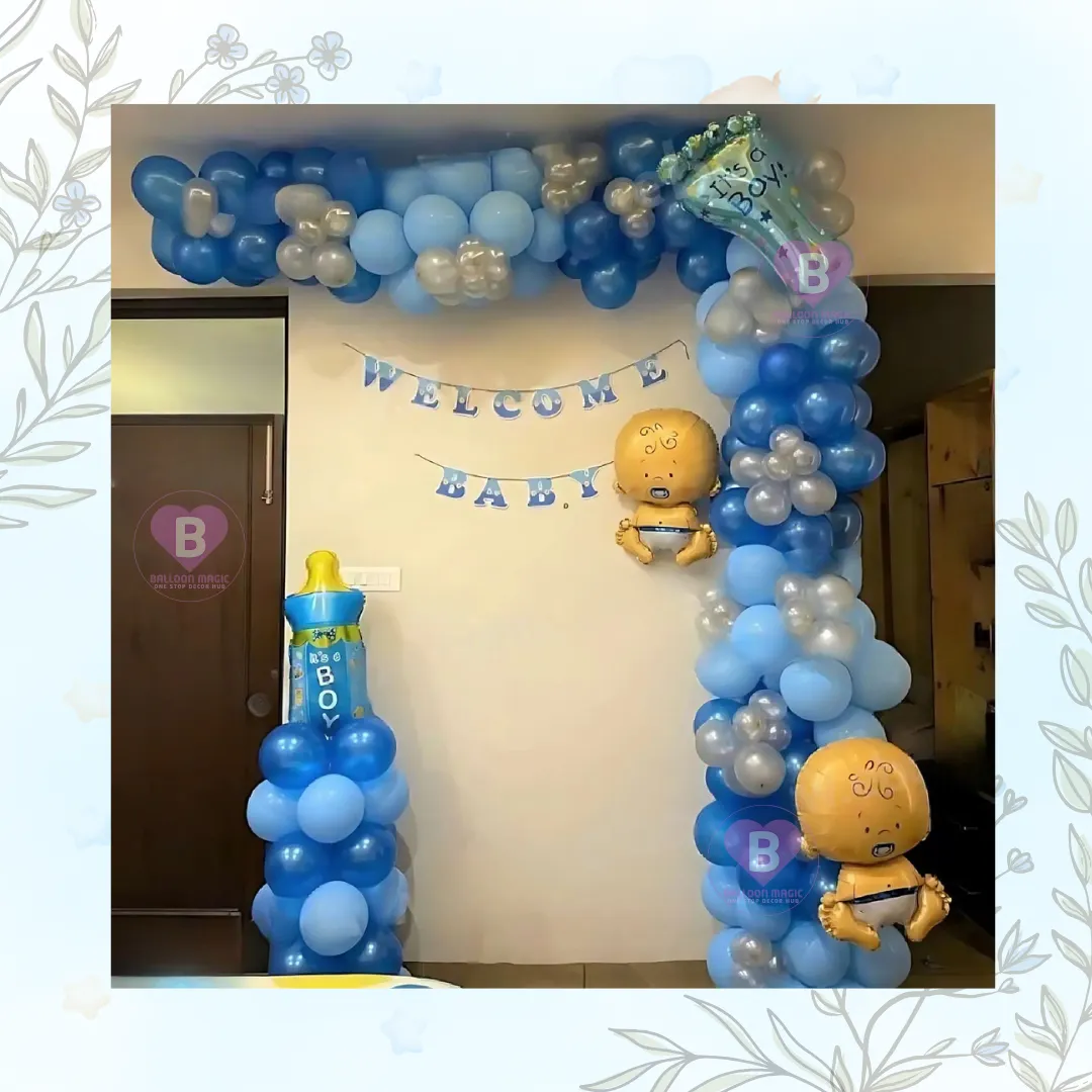 Blue Chrome And Blue Pastel Welcome Baby Arch Decor