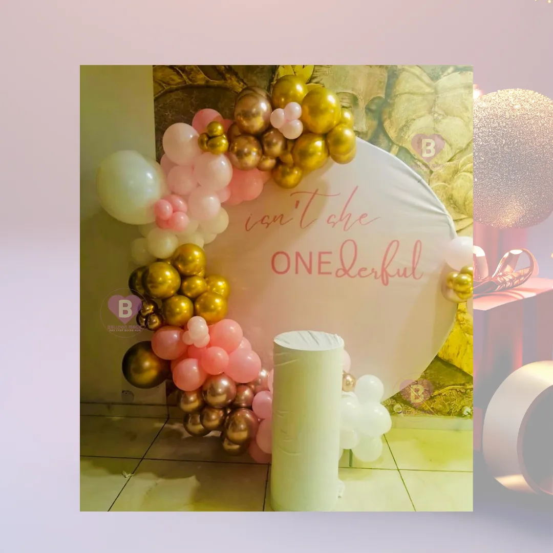 pink, gold, and white balloons Circle Backdrop birthday decor