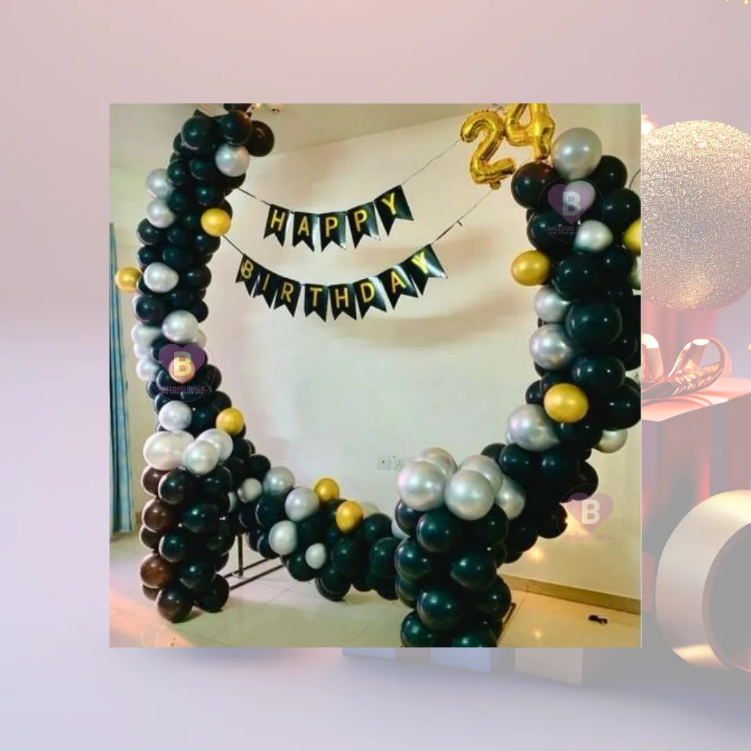 Black and Silver chrome balloons Ring decor for birthday