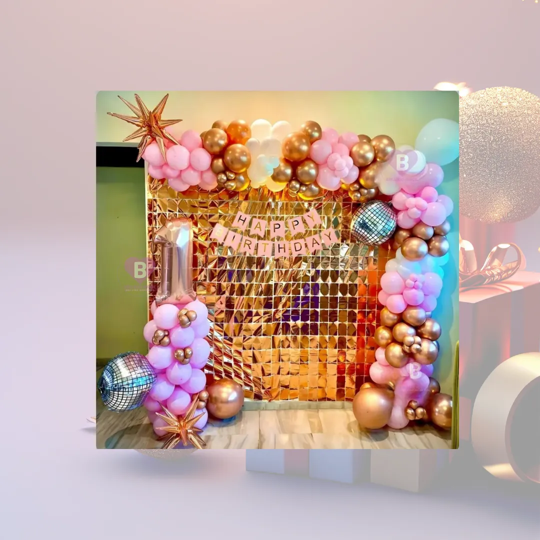Pink and Rosegold L Shaped Arch Birthday Decor