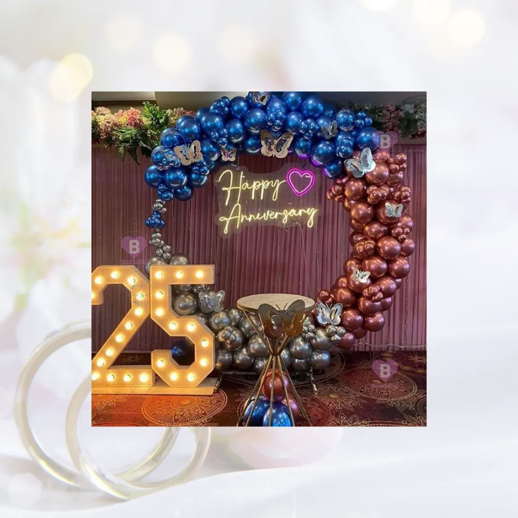 Shiny Blue and Silver Chrome Ring Anniversary Decor