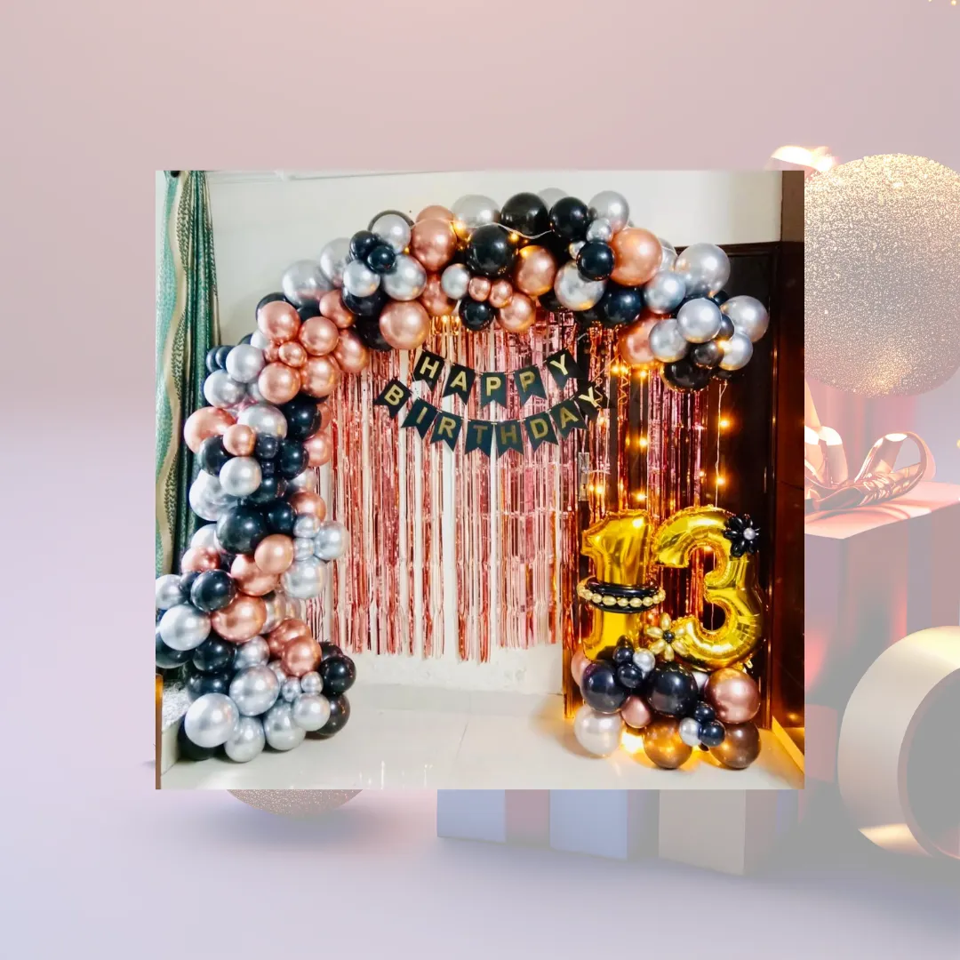 Metallic balloon arch decor for birthday