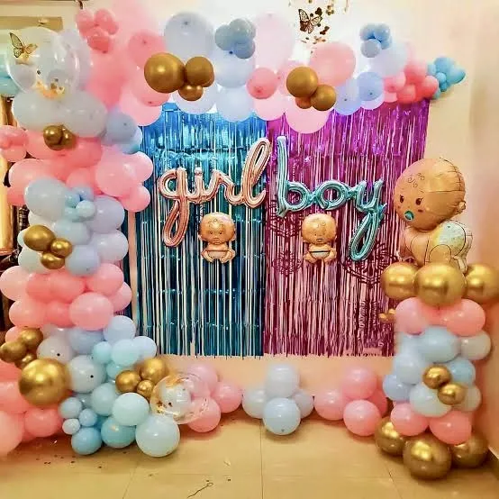 Blue Pastel And Pink Pastel Balloon Arch With Baby Balloon Tower Baby Foils