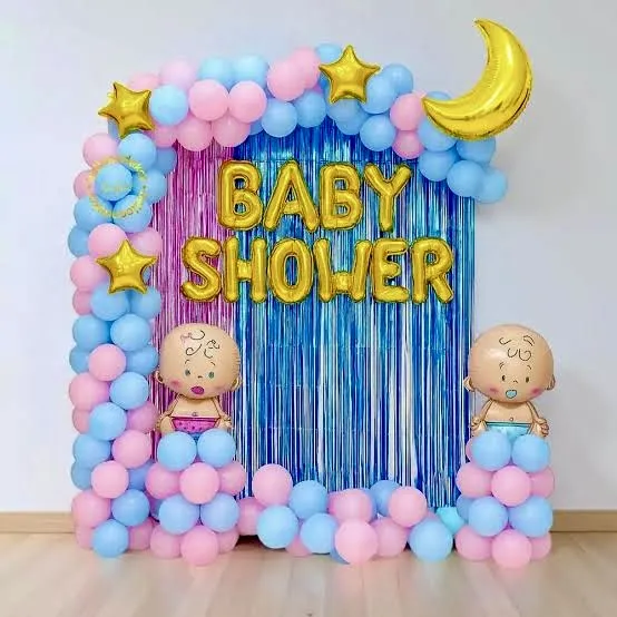 Blue Pastel And Pink Pastel Balloon Arch With 2 Baby Balloon Tower