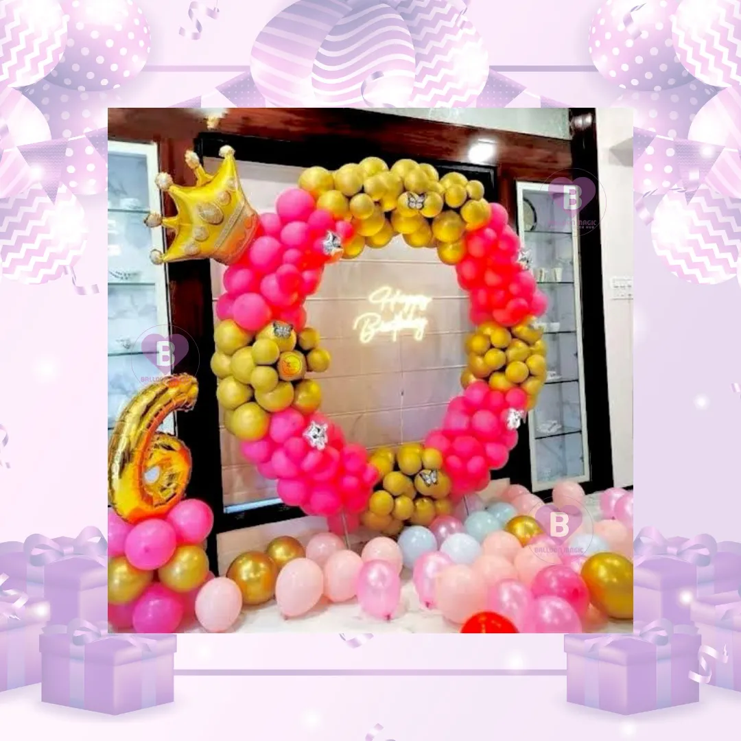 Royal Pink & Gold Princess Birthday Decor ring Arch
