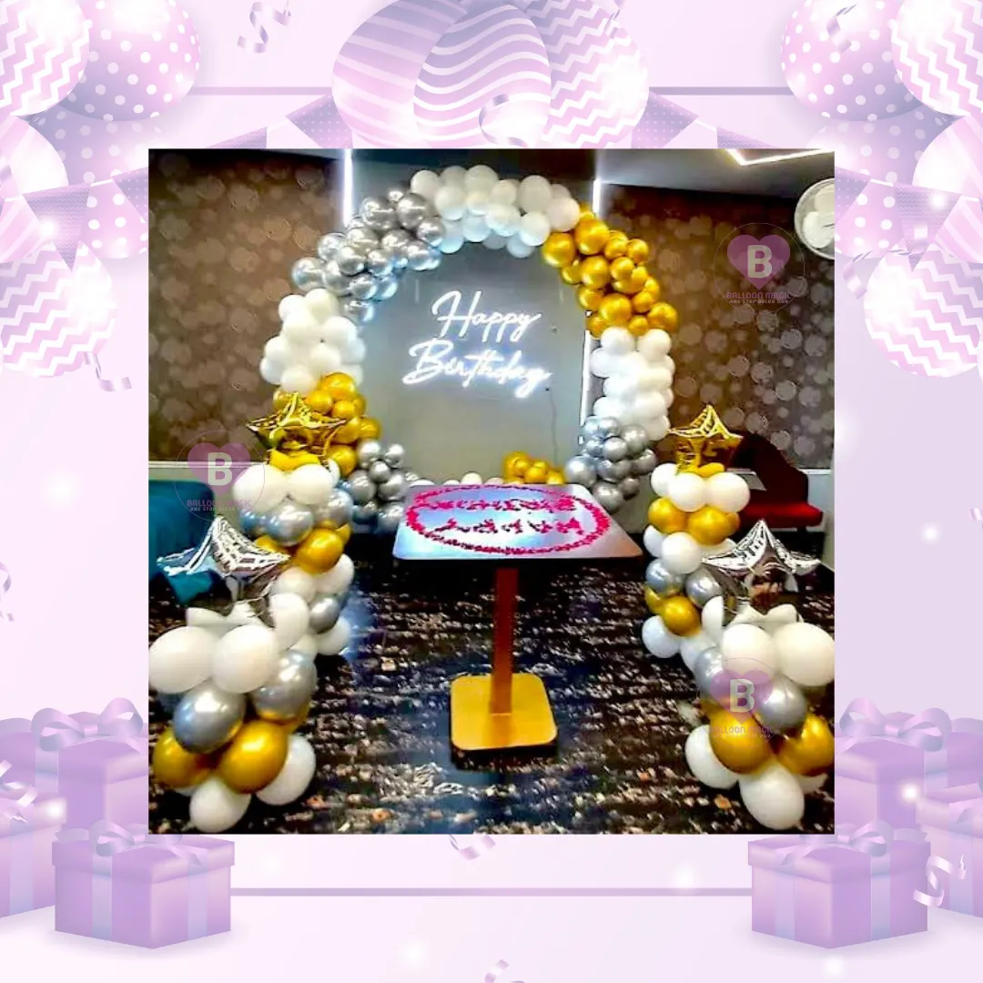 Golden, Silver Chrome and White Balloon  Ring Decor