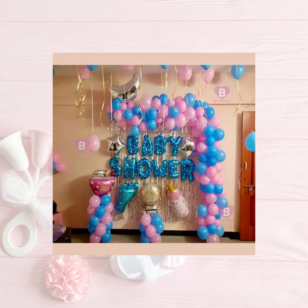 Blue Pastel And Pink Pastel Balloon L shaped Arch for Baby shower