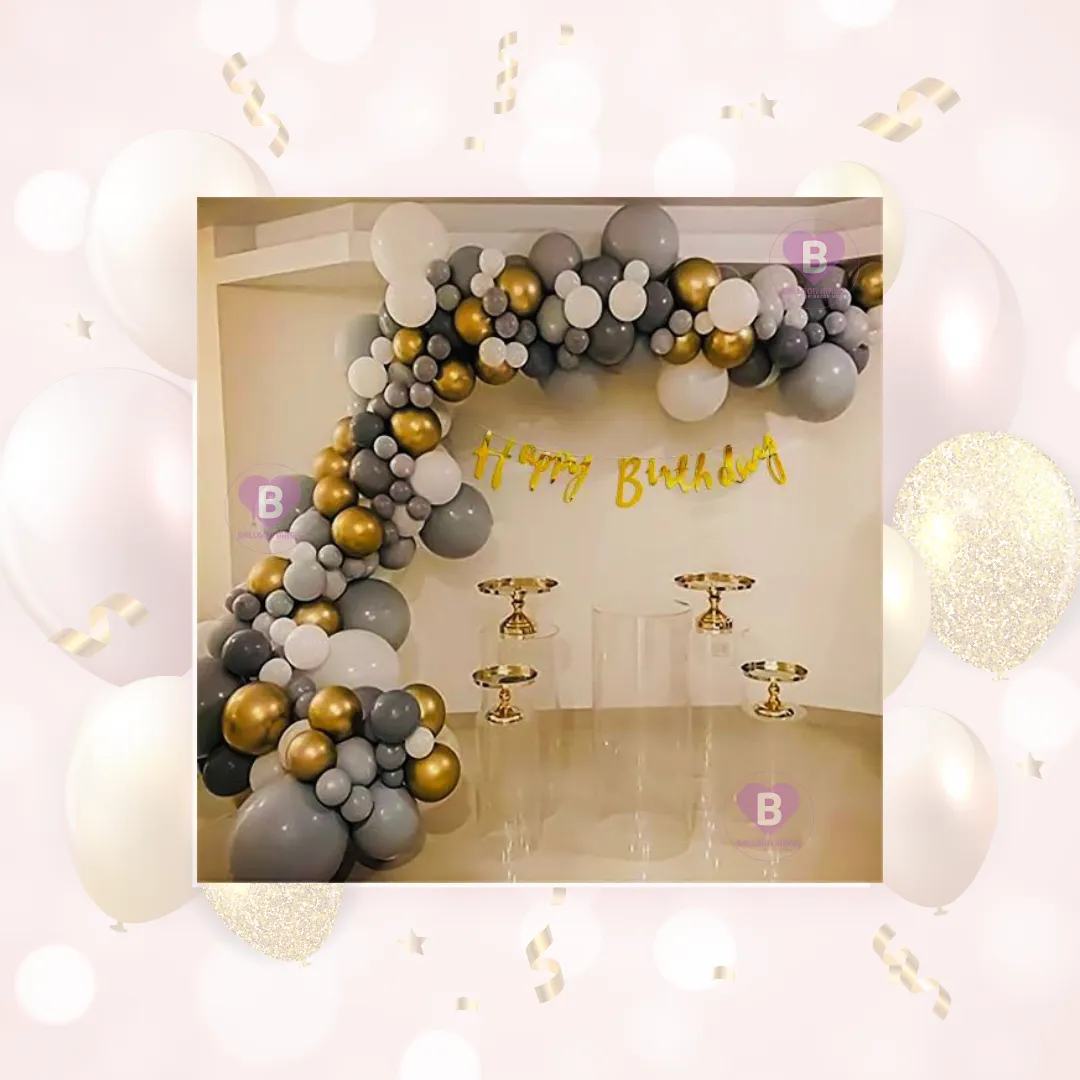 White, grey and Gold Balloon L shaped decor for birthday