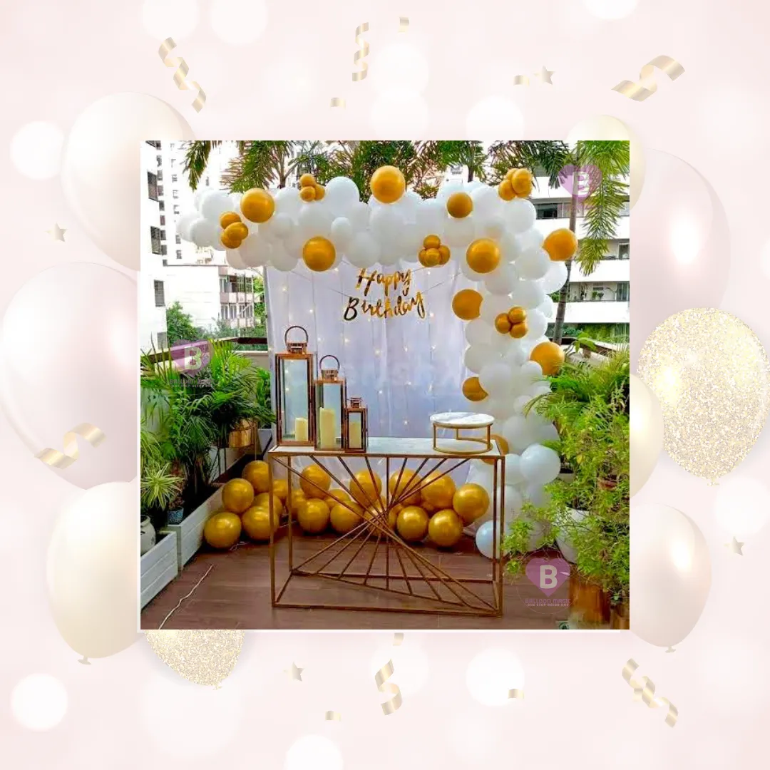 White and Gold Balloon L shaped decor for birthday