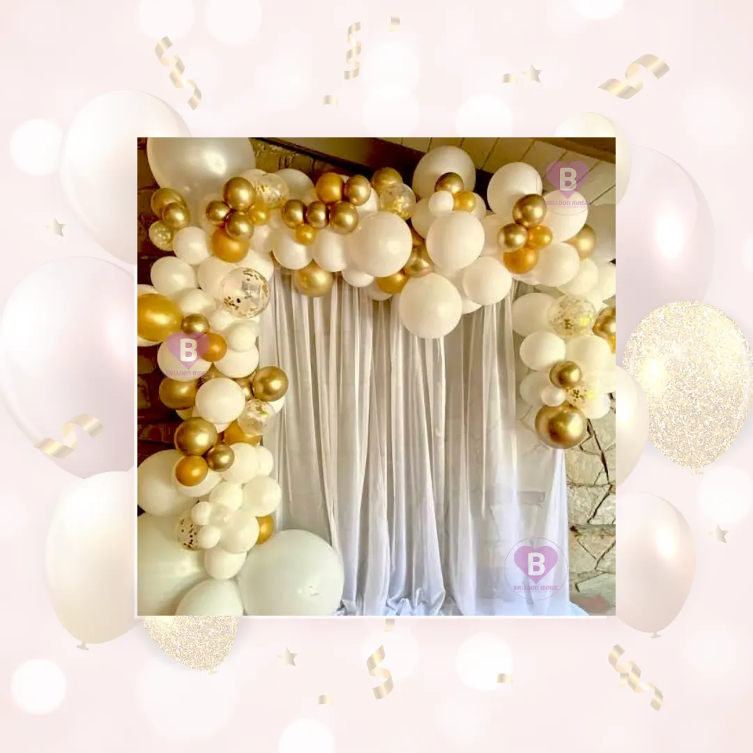 White and Gold Balloon L shaped Arch Backdrop