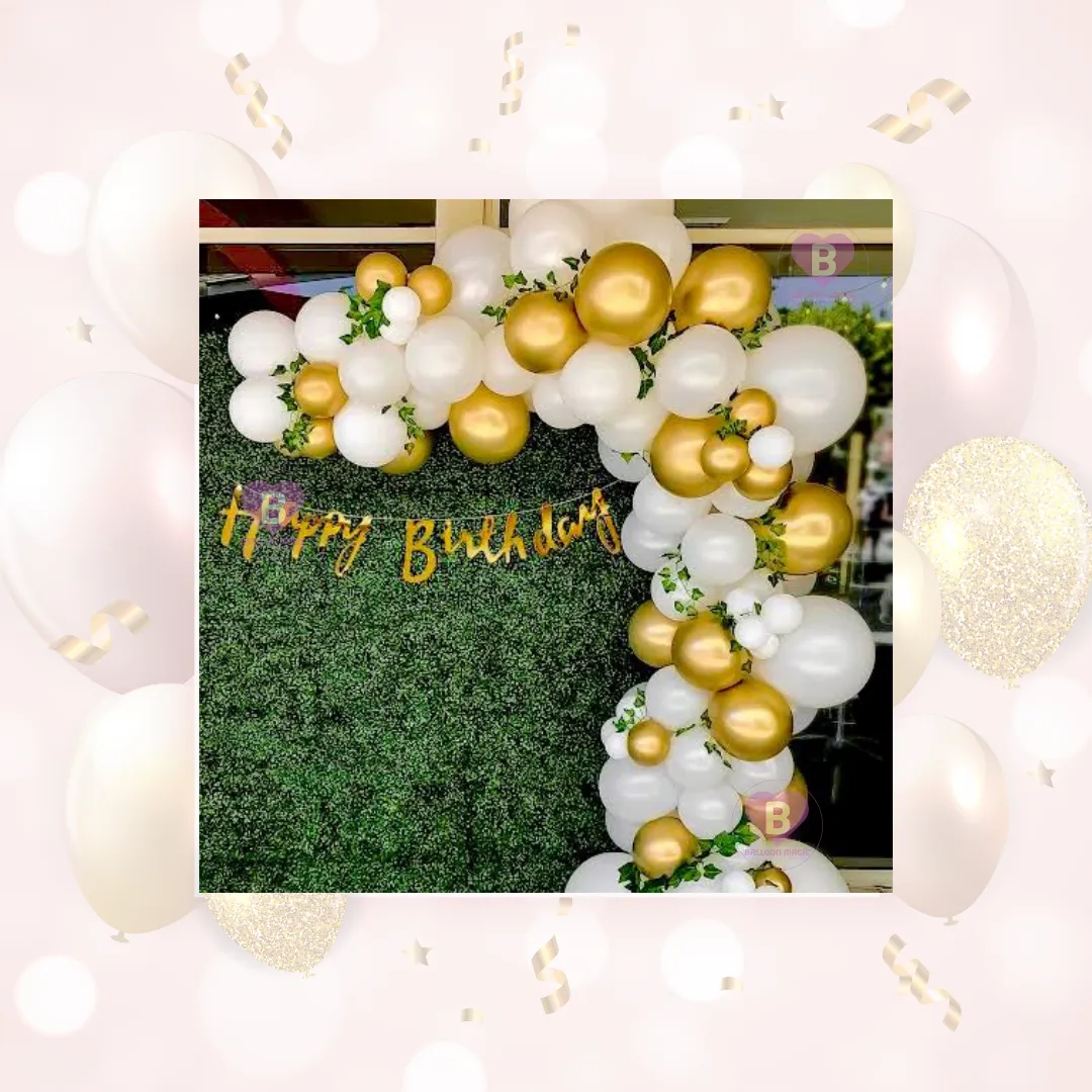 White and Gold Balloon half Arch Backdrop