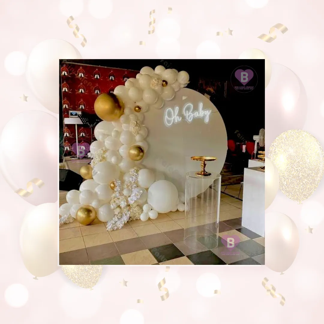 White & Gold Balloon Backdrop Baby Shower Decoration