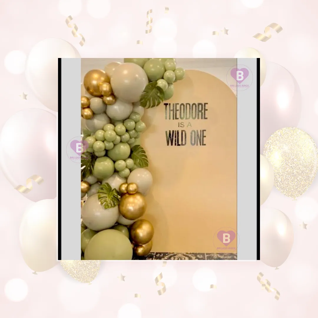 Retro Olive Green And Chrome Gold Balloon Backdrop