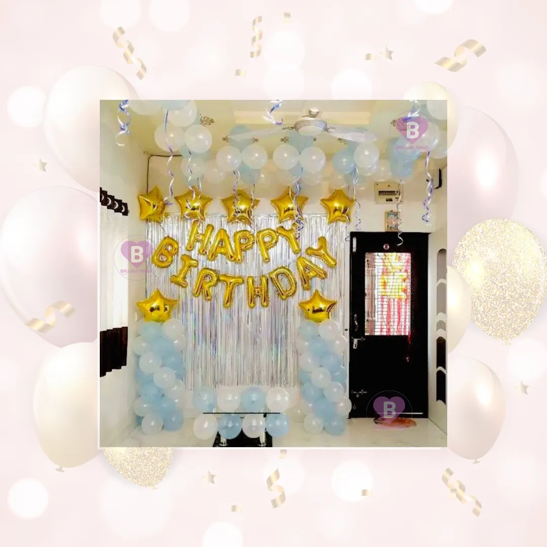 White and Light blue On Wall Decor For Birthday
