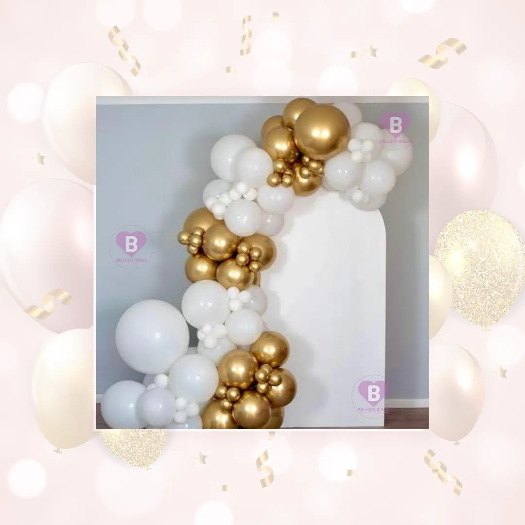 Luxury Gold & White Balloon Arch Backdrop