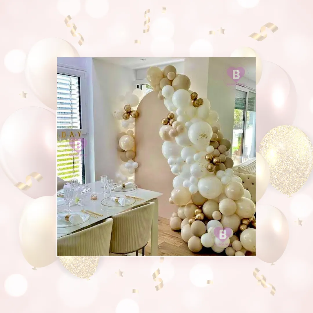 Elegant Cream, White and Gold Balloon Arch Backdrop